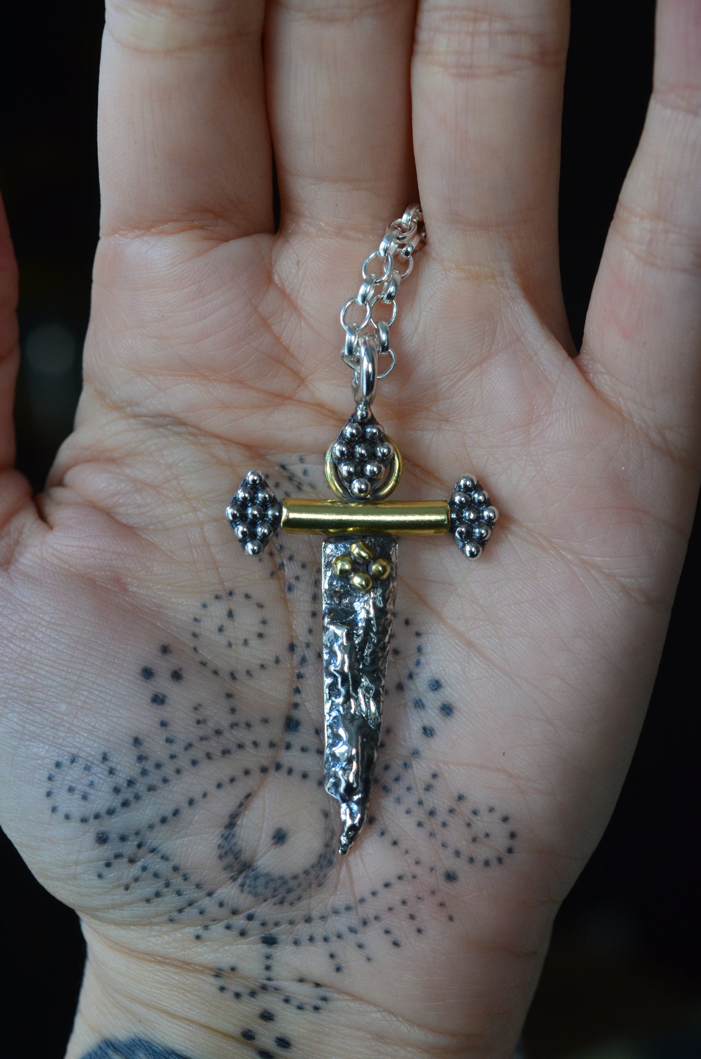 Reclaimed Silver Dagger Necklace - Sterling Silver & Brass