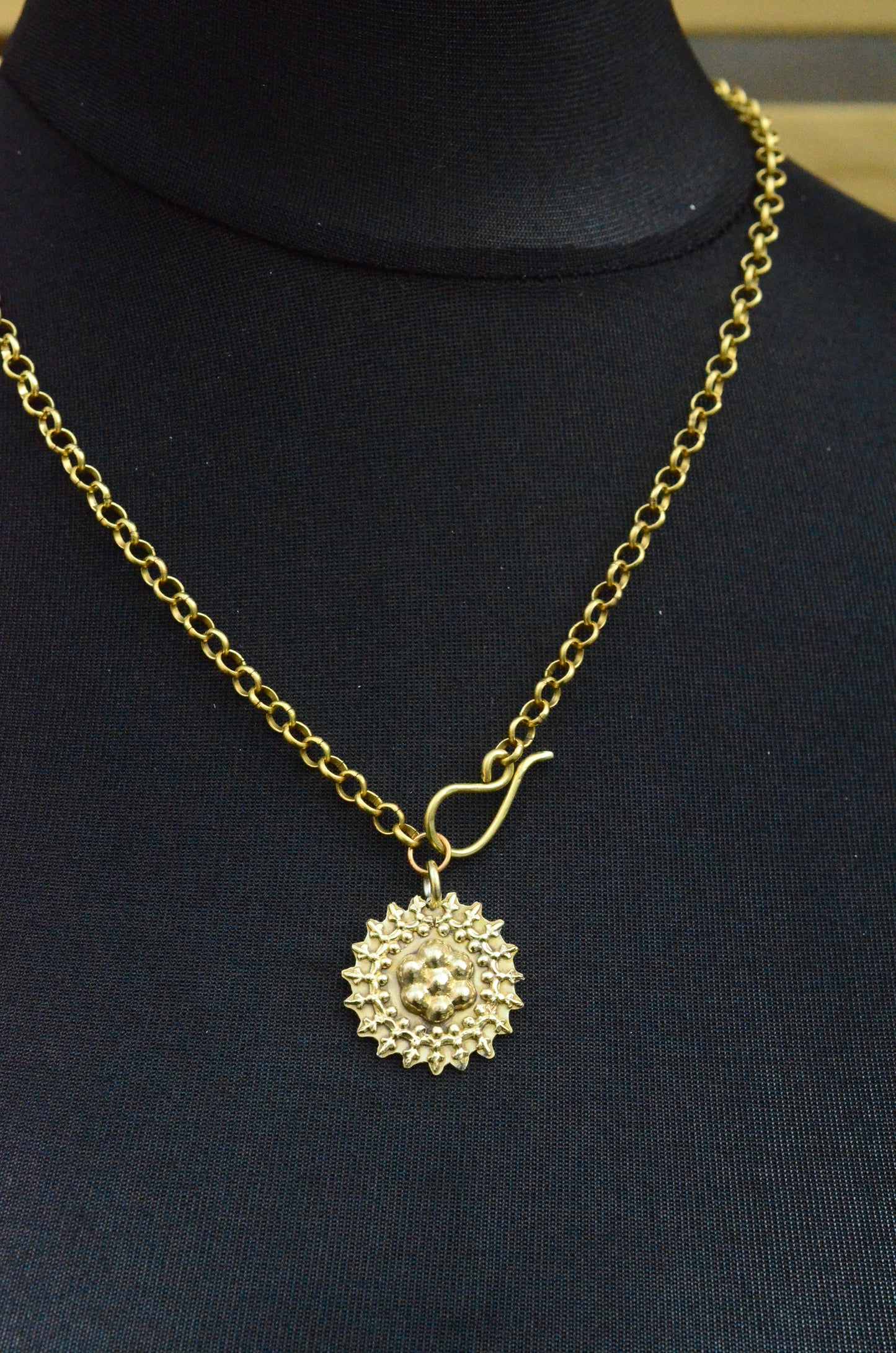 Handmade Brass Floral Pendant on Chunky Chain