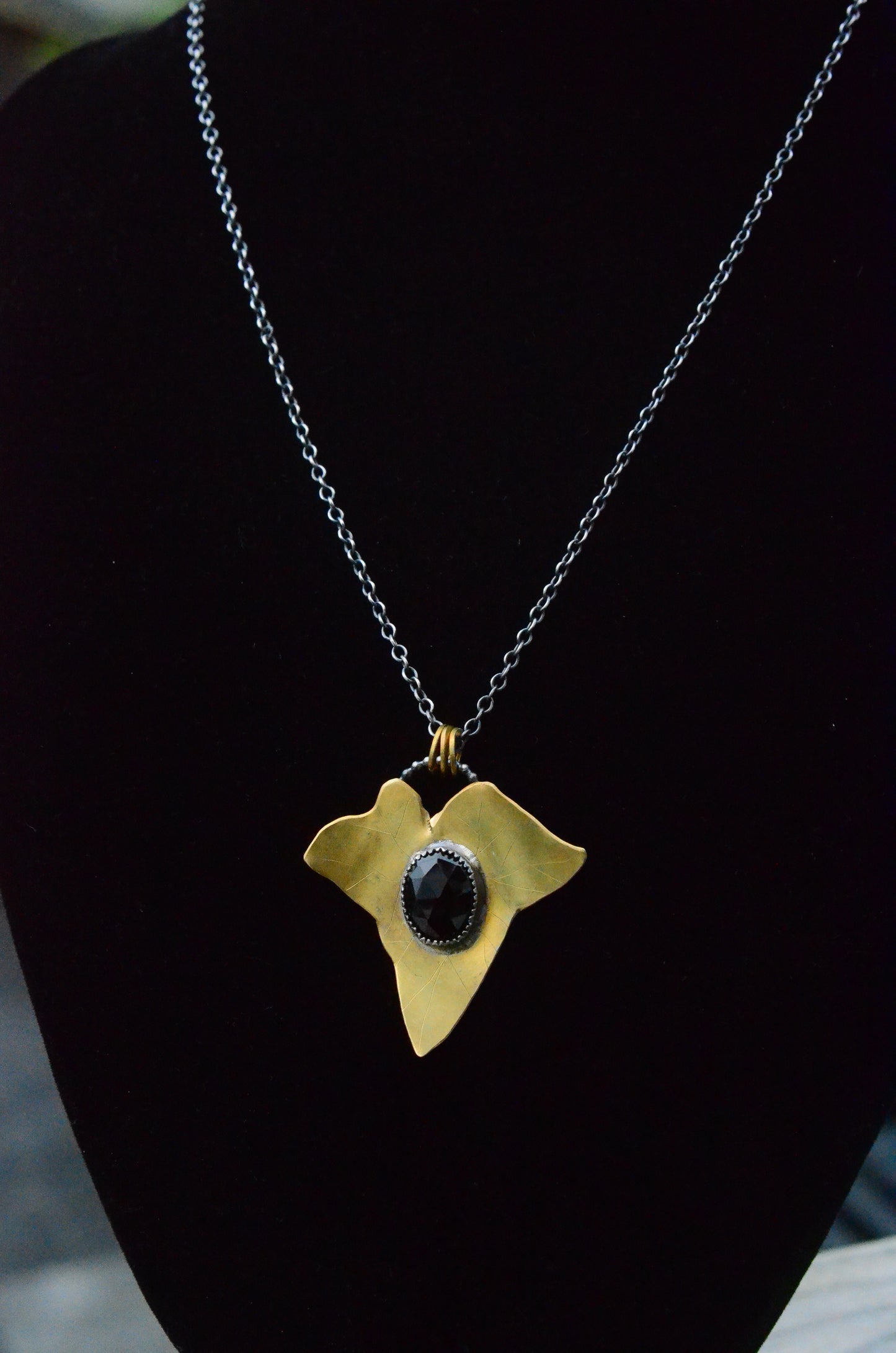 Brass & Onyx Ivy Leaf Necklace