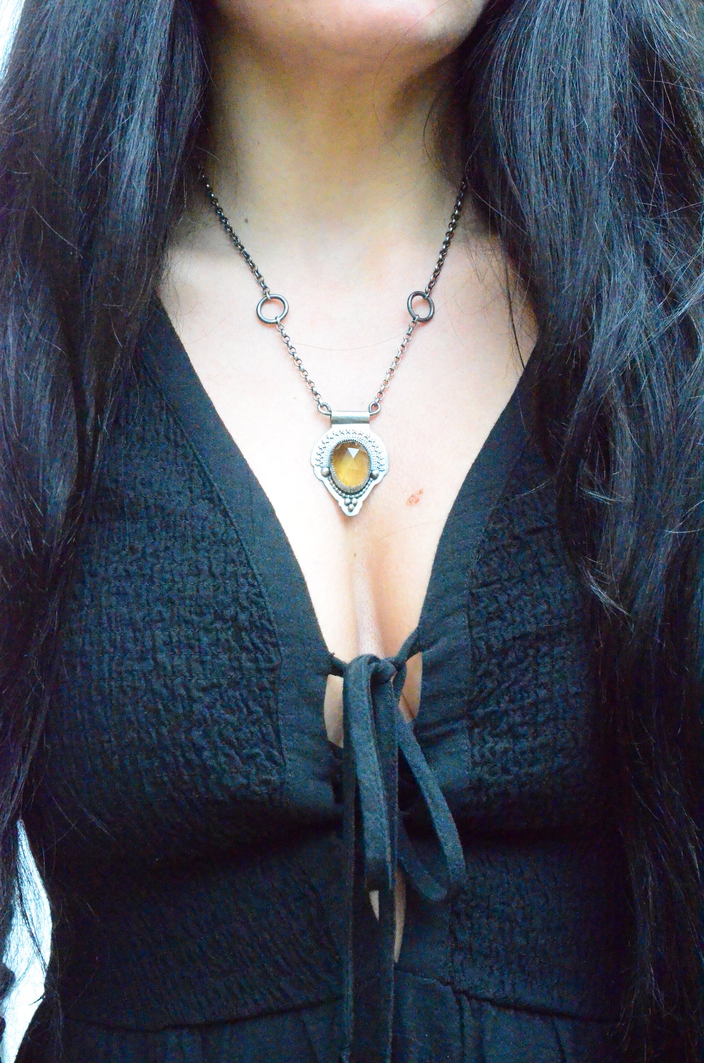 Beer Quartz & sterling silver Berber inspired necklace