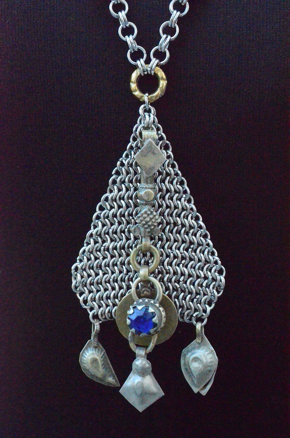 Boho Statement Necklace – Handmade Chainmaille & Vintage Kuchi Ornamental Necklace