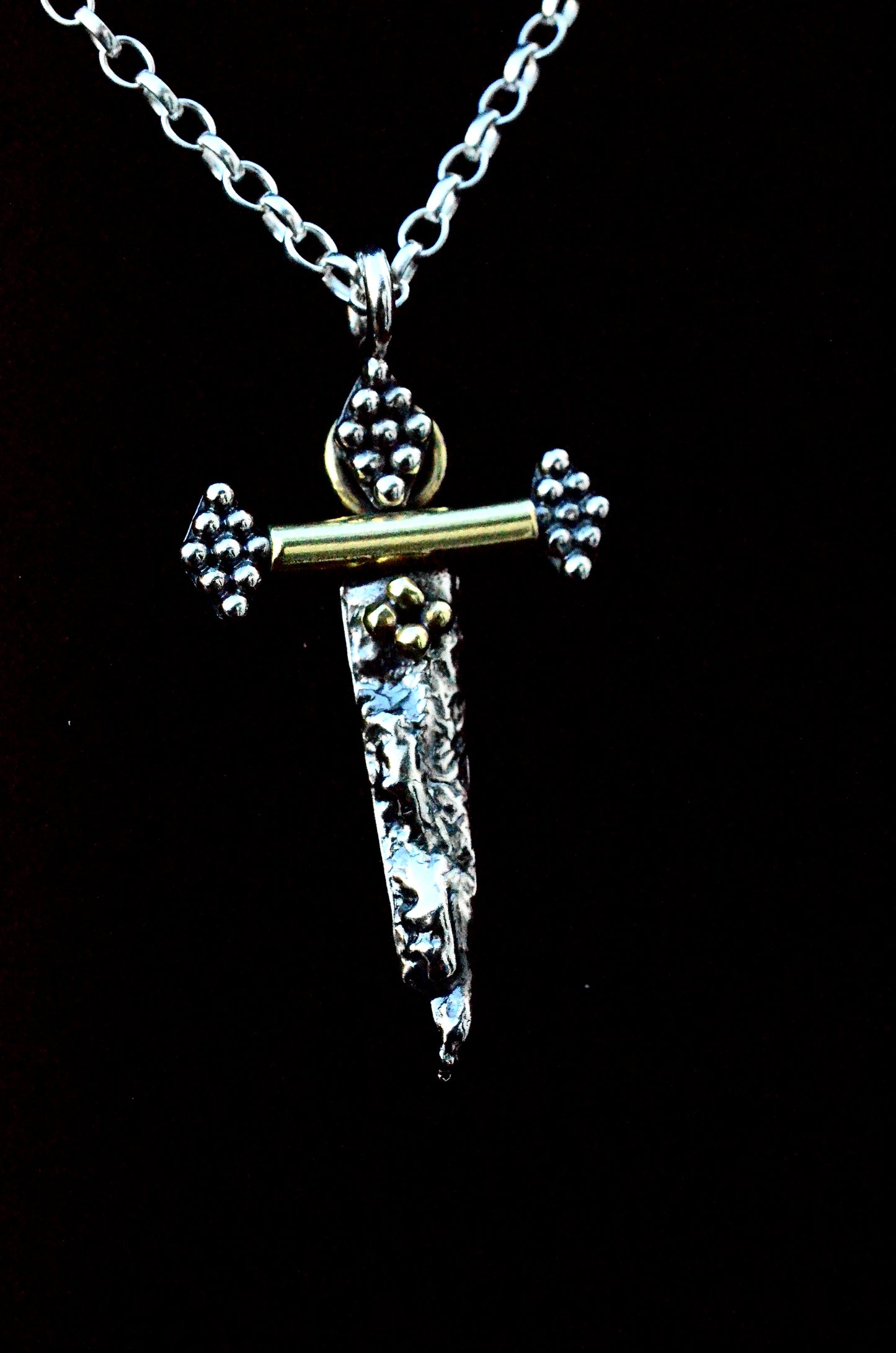 Reclaimed Silver Dagger Necklace - Sterling Silver & Brass