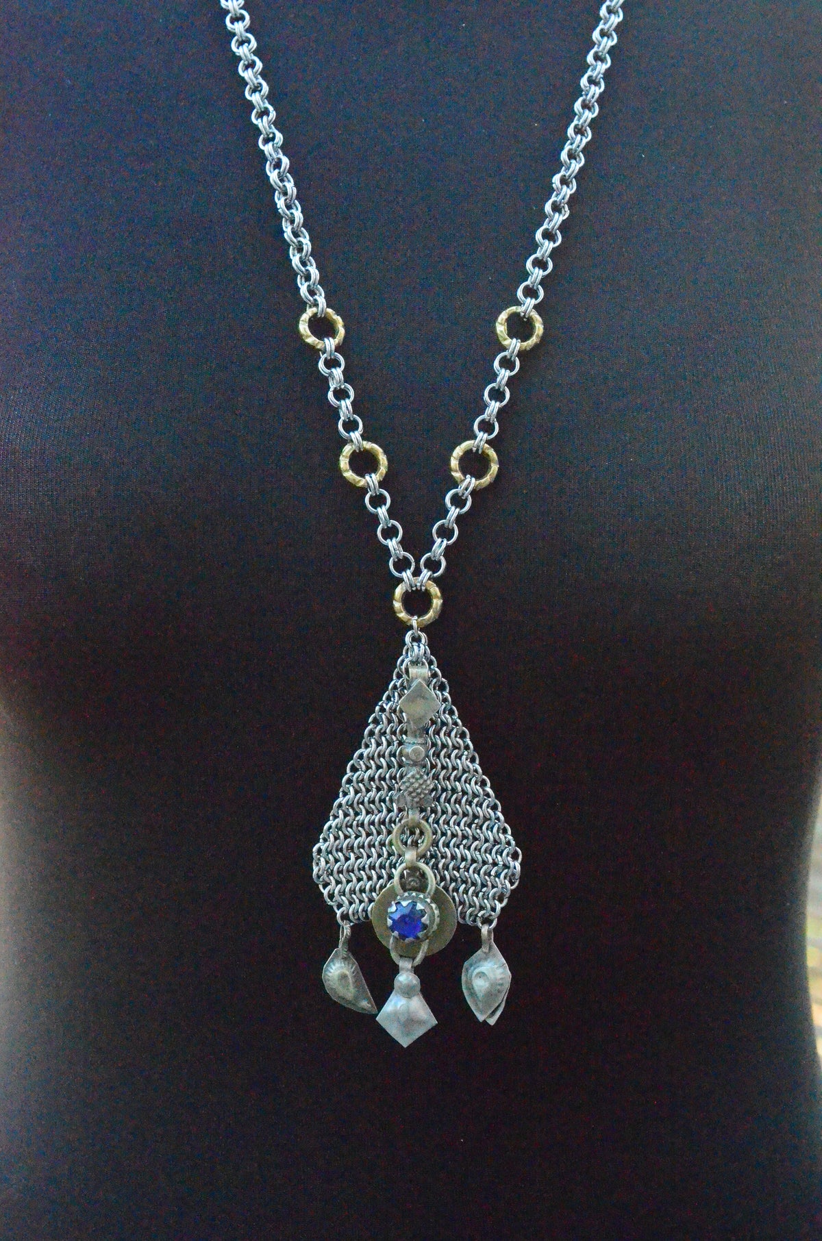 Boho Statement Necklace – Handmade Chainmaille & Vintage Kuchi Ornamental Necklace