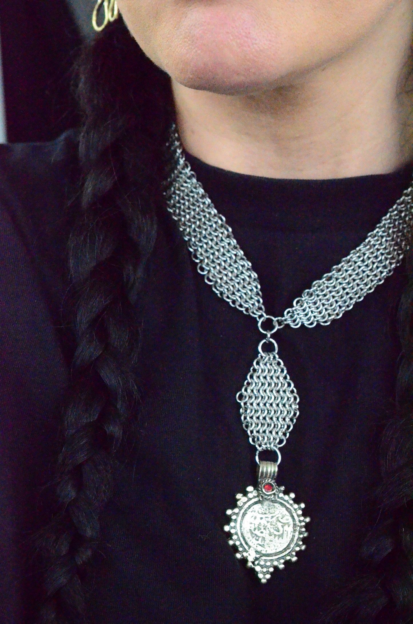Vintage Kuchi Coin & Chainmaille Necklace