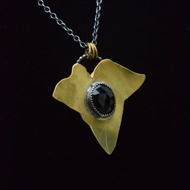 Brass & Onyx Ivy Leaf Necklace