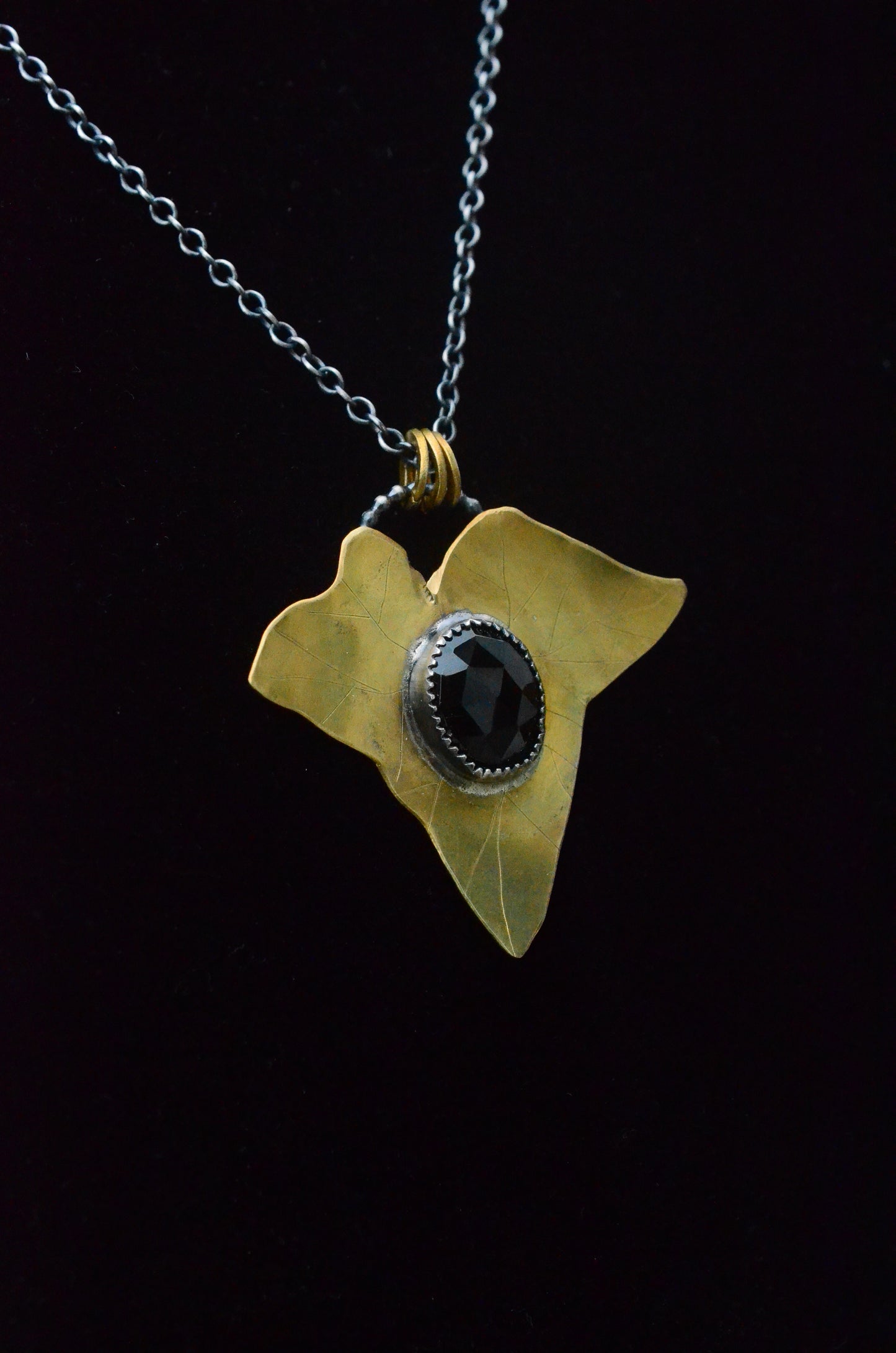 Brass & Onyx Ivy Leaf Necklace