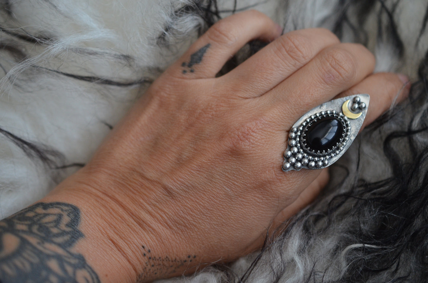 Dark Moon Onyx & Sterling Silver  Celestial Ring