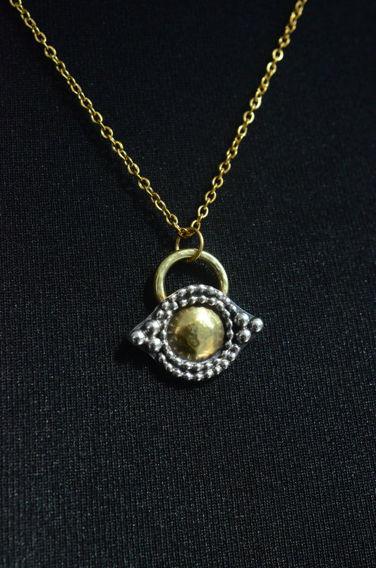 Handmade Golden Eye Brass & Sterling Silver Evil Eye Pendant