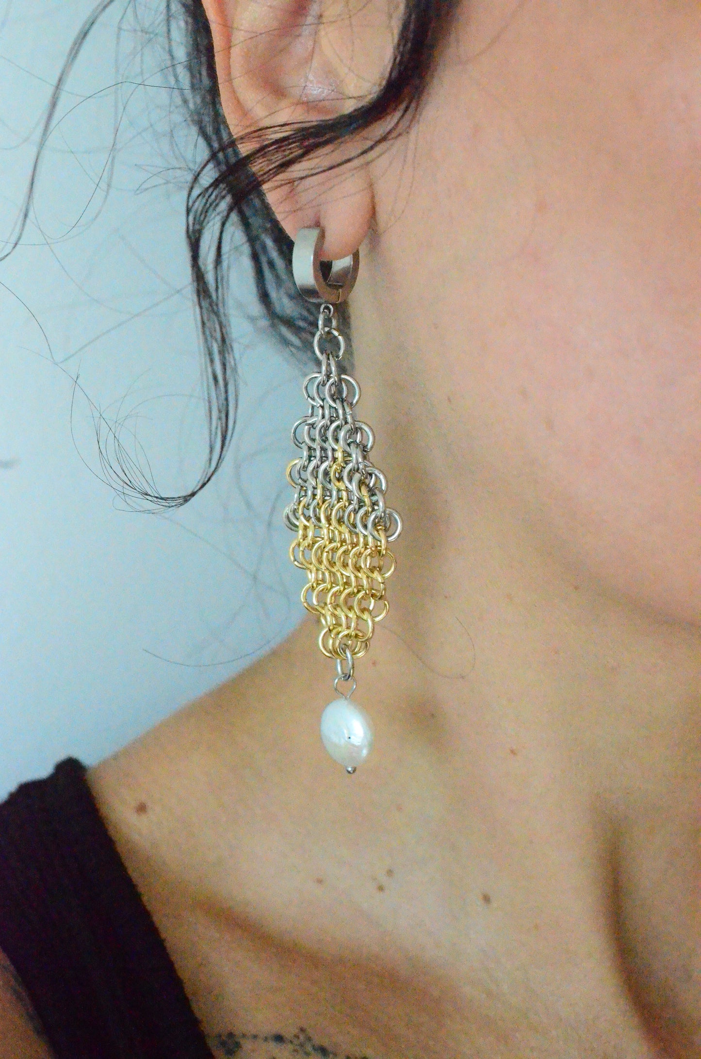 Mixed Metal Ombré Pearl Earrings