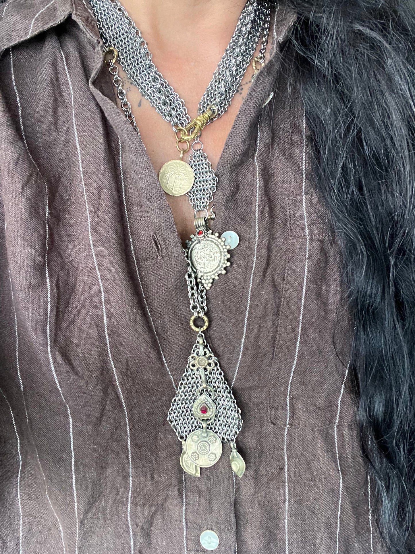 Handmade Chainmaille & Vintage Kuchi Necklace
