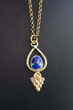 Handmade Lapis Lazuli Teardrop Necklace – Brass & Sterling Silver on 18” Rolo Chain