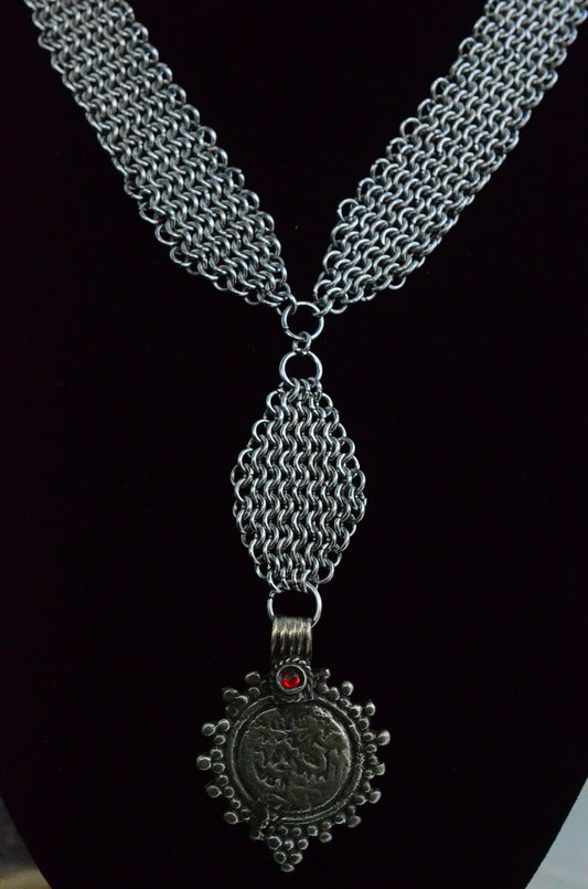 Vintage Kuchi Coin & Chainmaille Necklace