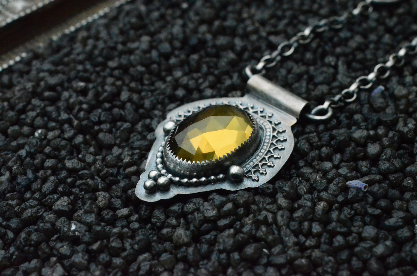 Beer Quartz & sterling silver Berber inspired necklace