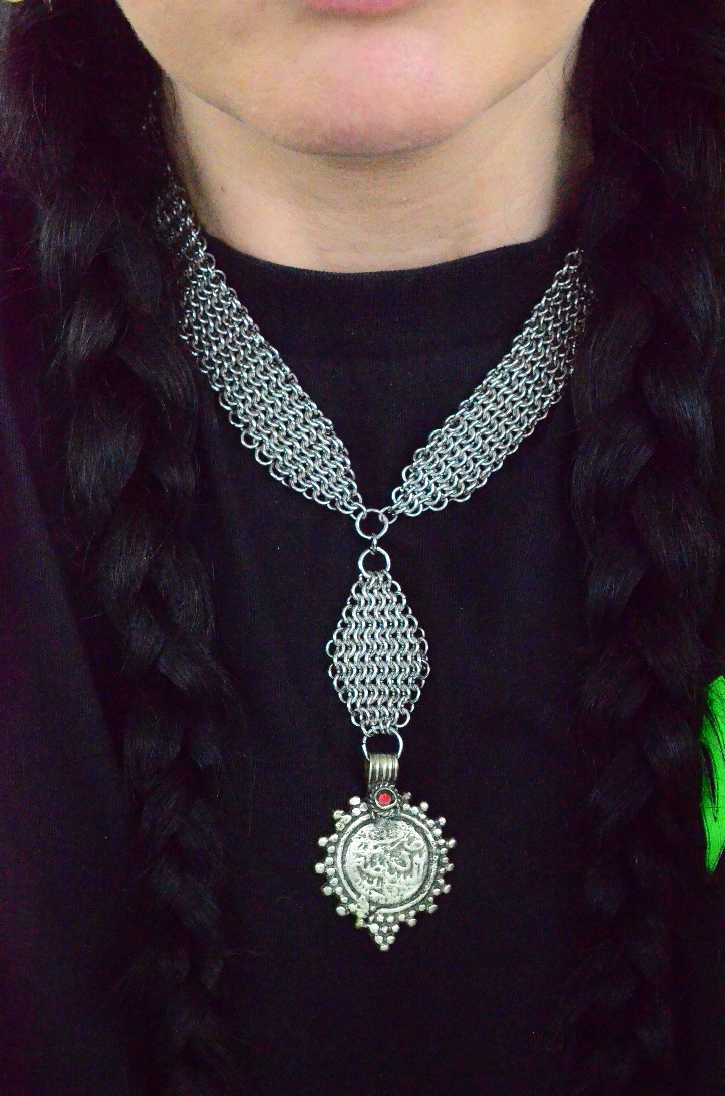 Vintage Kuchi Coin & Chainmaille Necklace