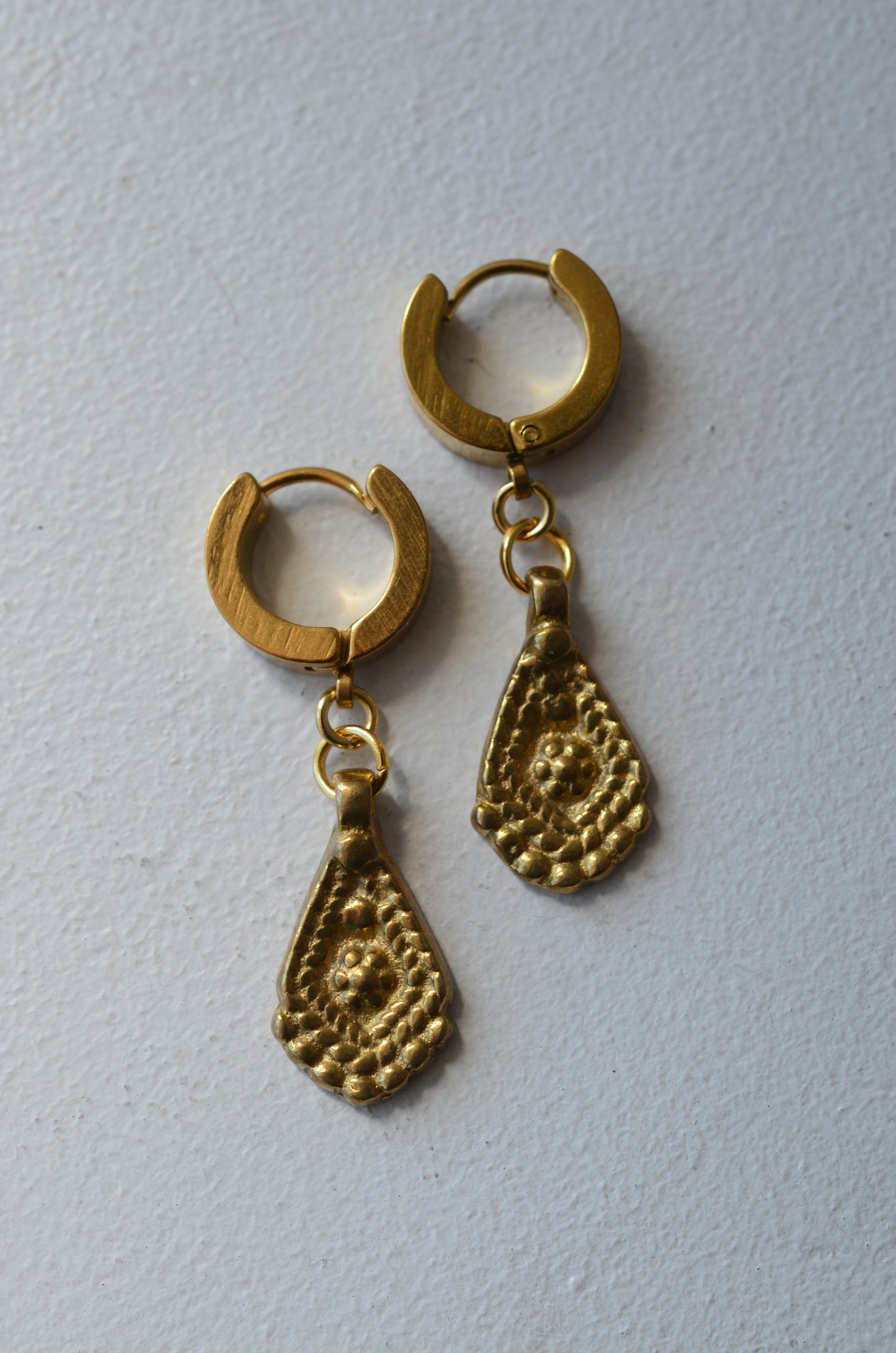 Stainless Steel and Brass Ornate Charm Earrings