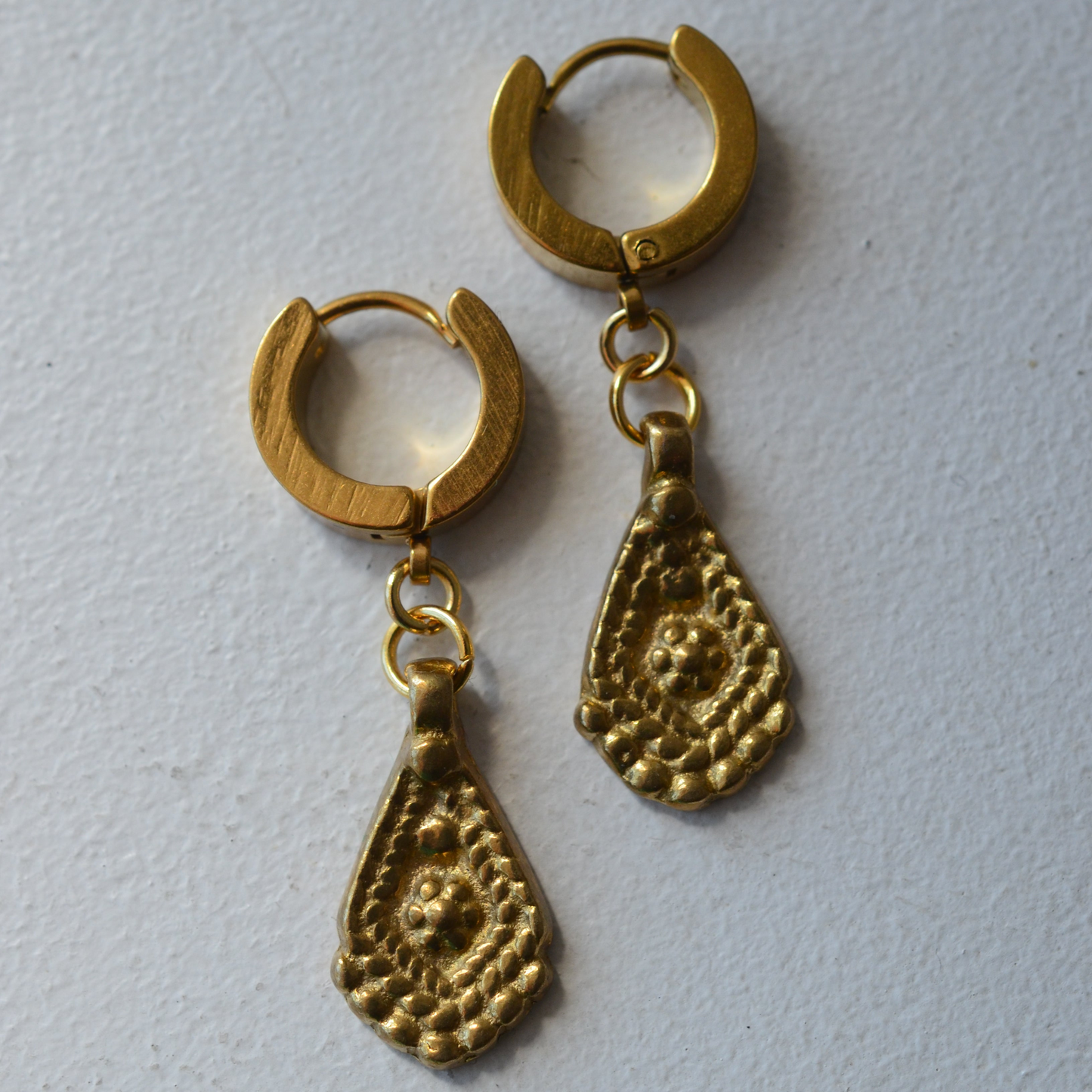 Stainless Steel and Brass Ornate Charm Earrings