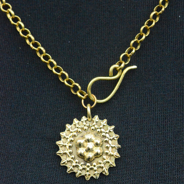 Handmade Brass Floral Pendant on Chunky Chain