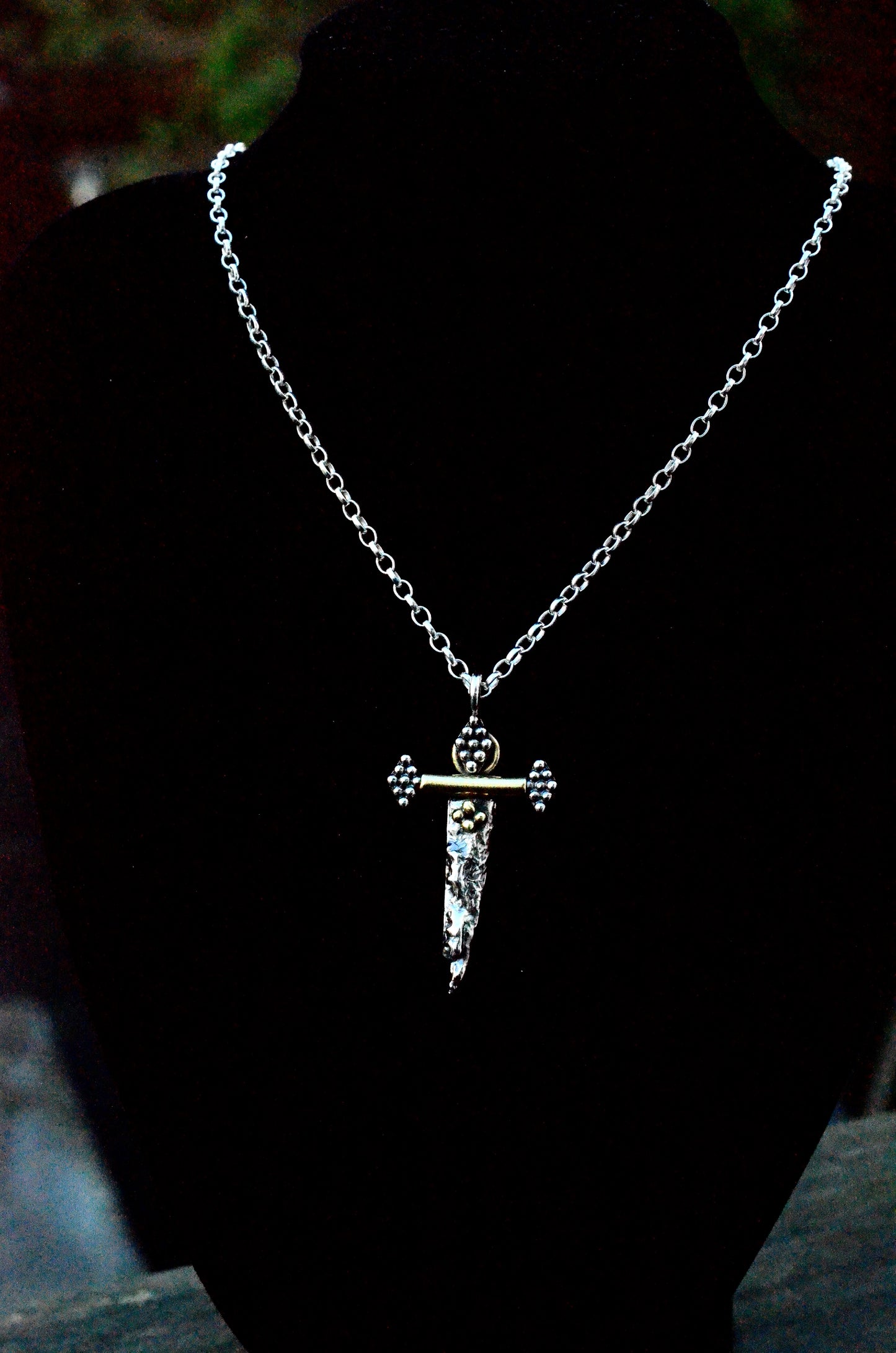 Reclaimed Silver Dagger Necklace - Sterling Silver & Brass