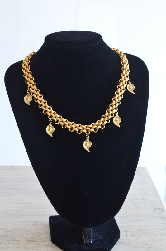 Gold plated Stainless Steel Bohemian Paisley Charm Necklace