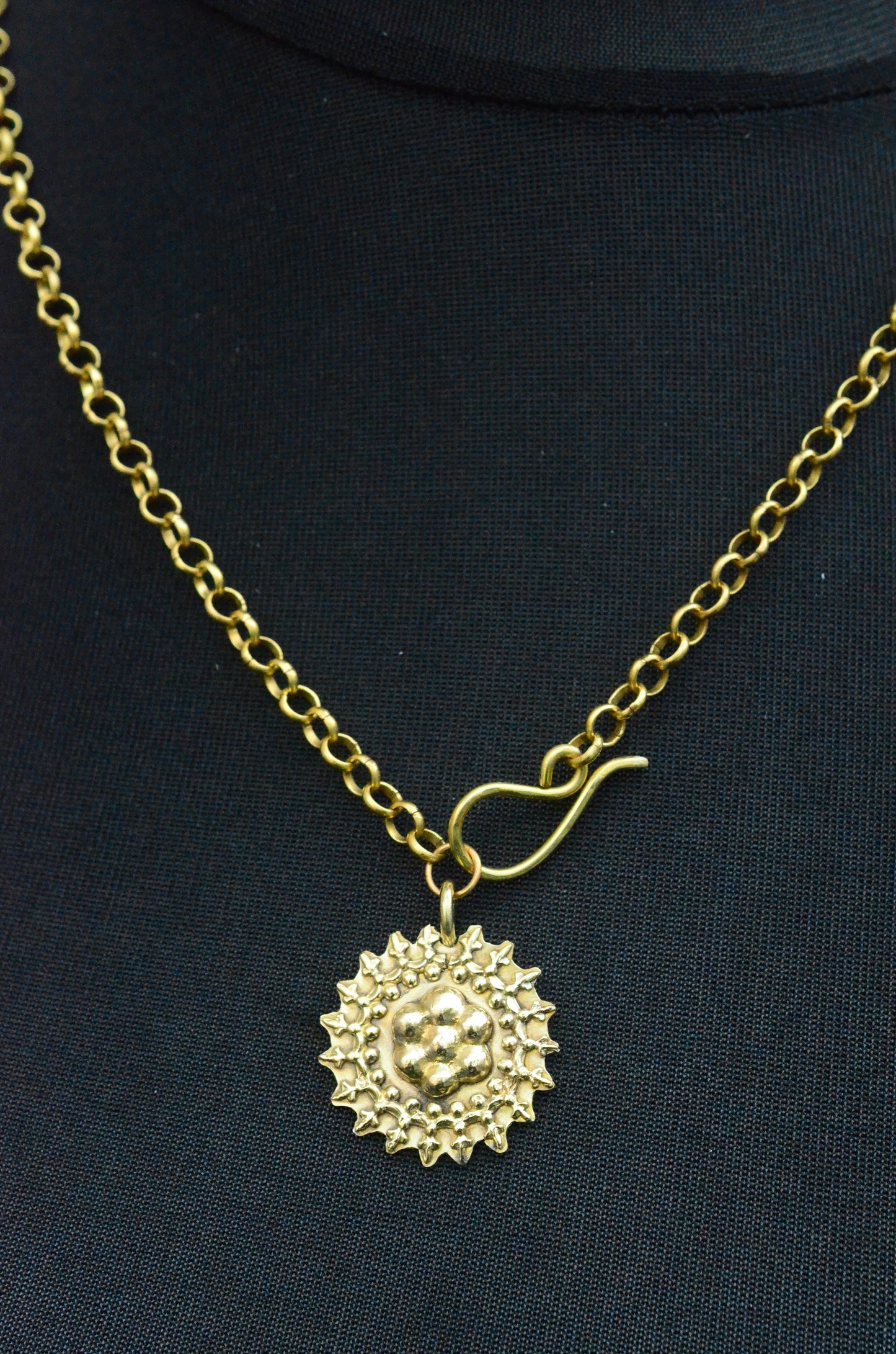 Handmade Brass Floral Pendant on Chunky Chain