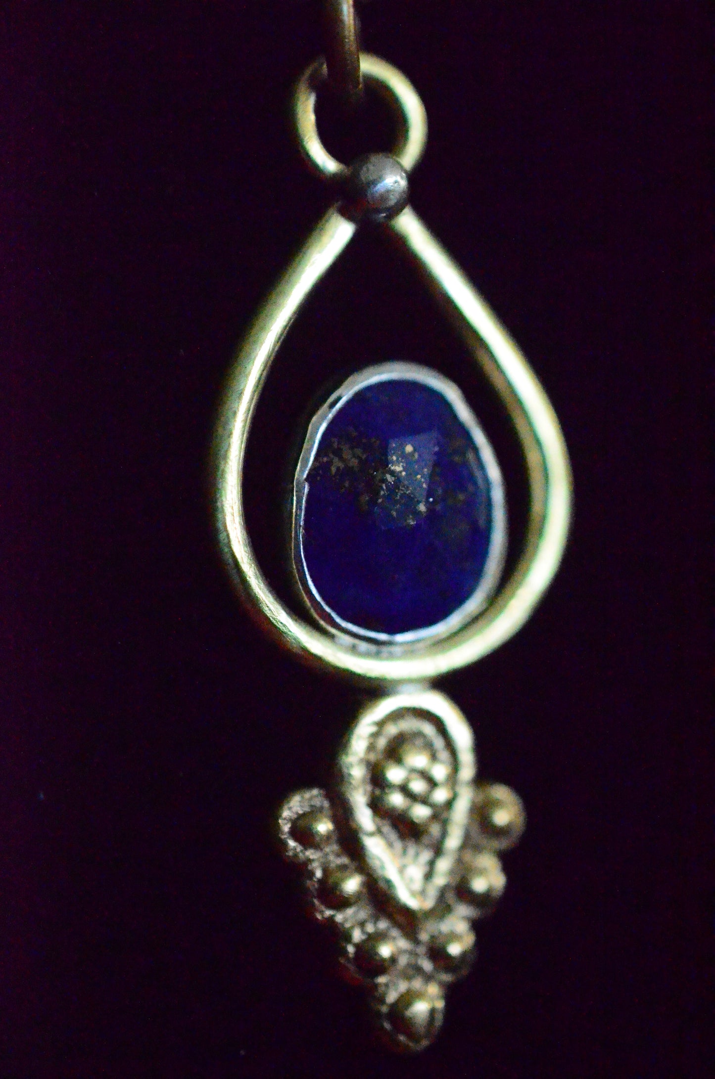 Handmade Lapis Lazuli Teardrop Necklace – Brass & Sterling Silver on 18” Rolo Chain