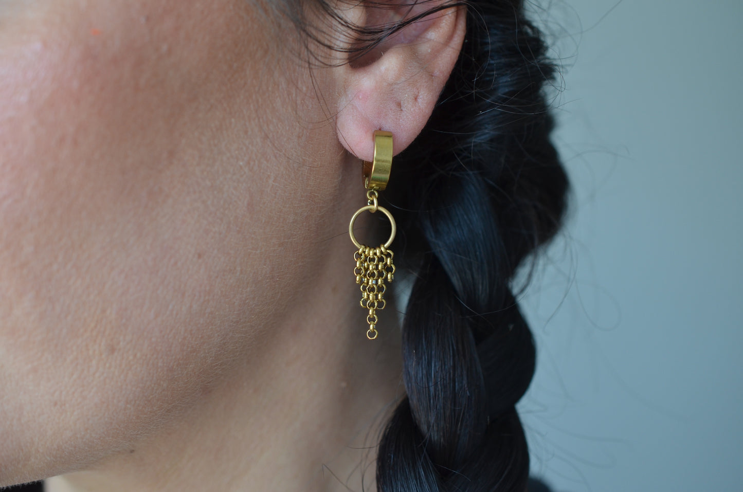 Gold Stainless Steel Fringe Huggie Earrings
