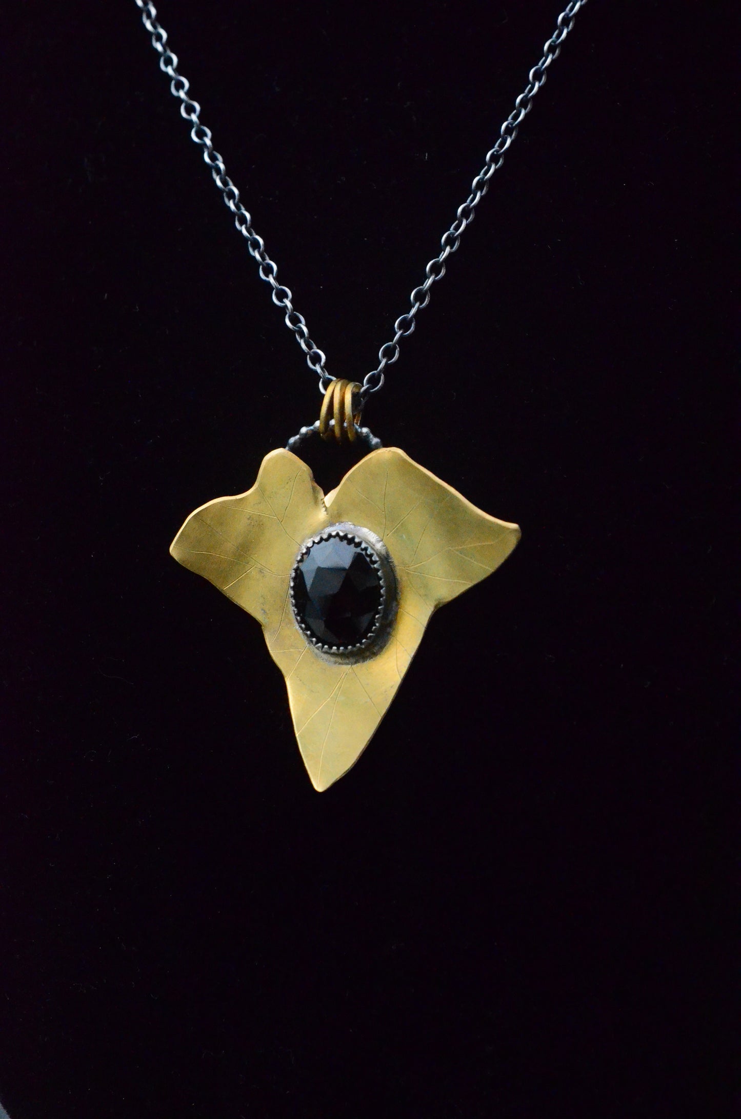 Brass & Onyx Ivy Leaf Necklace