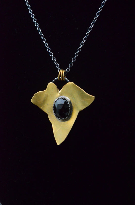 Brass & Onyx Ivy Leaf Necklace