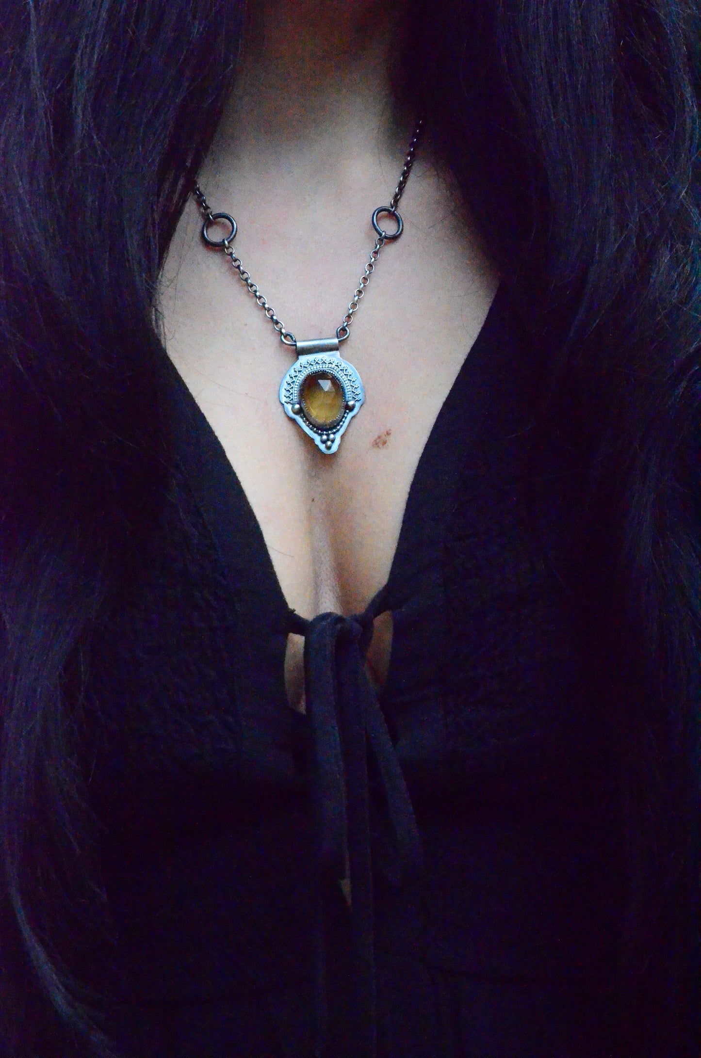 Beer Quartz & sterling silver Berber inspired necklace