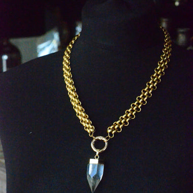 Clear Quartz Stainless Steel Necklace - Gold coloured