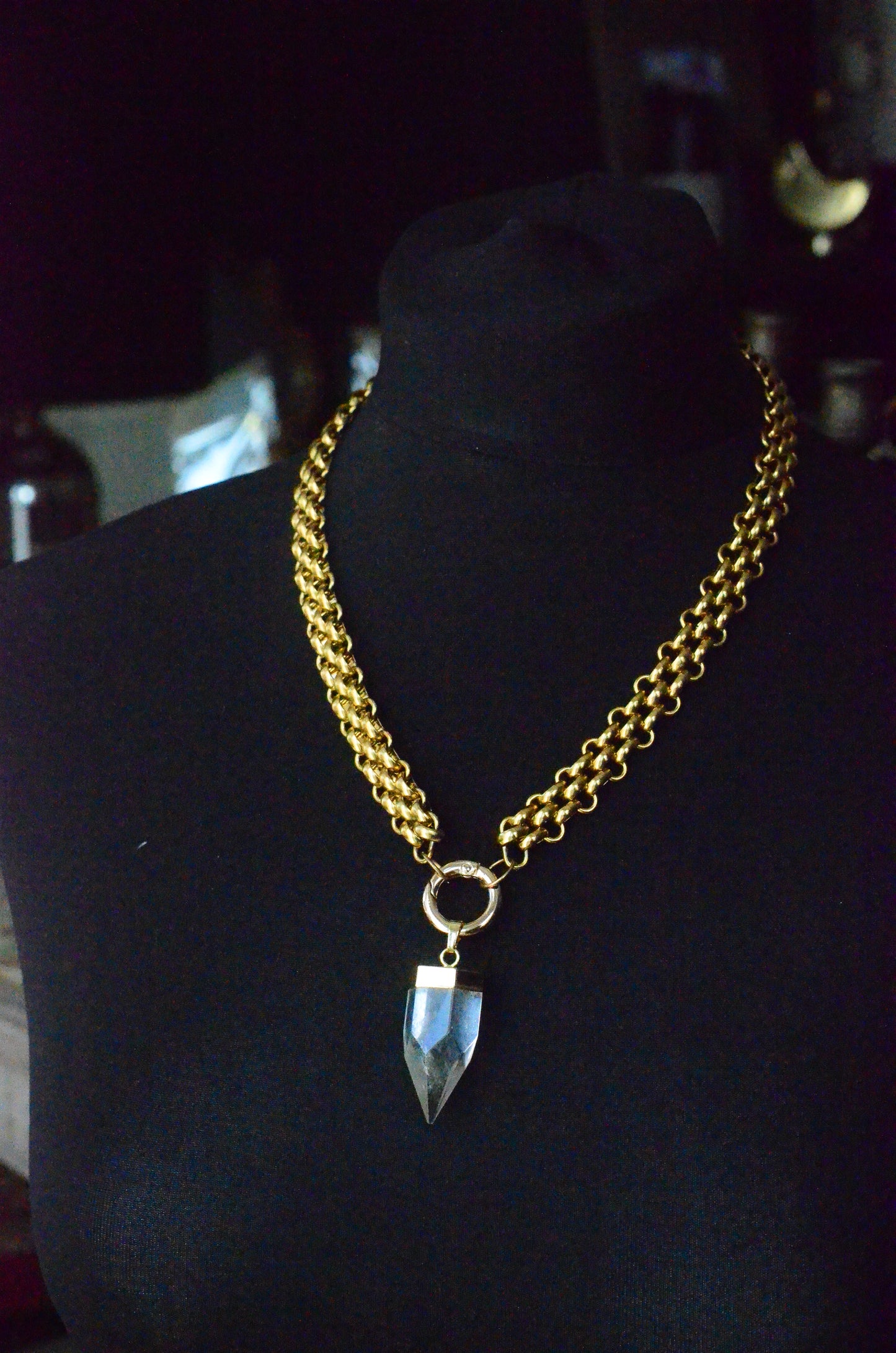 Clear Quartz Stainless Steel Necklace - Gold coloured