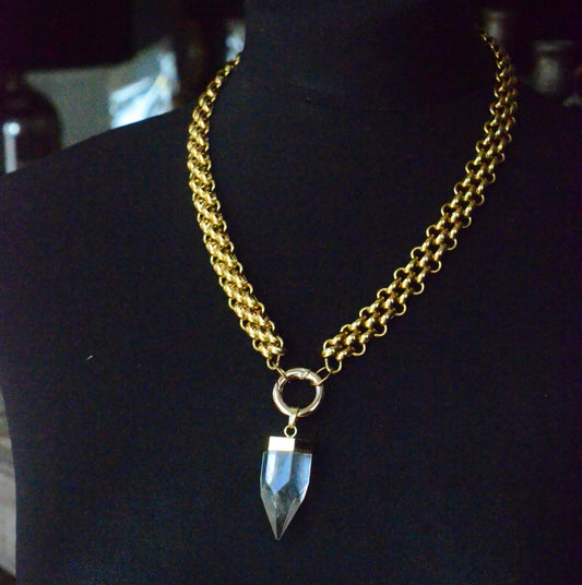 Clear Quartz Stainless Steel Necklace - Gold coloured