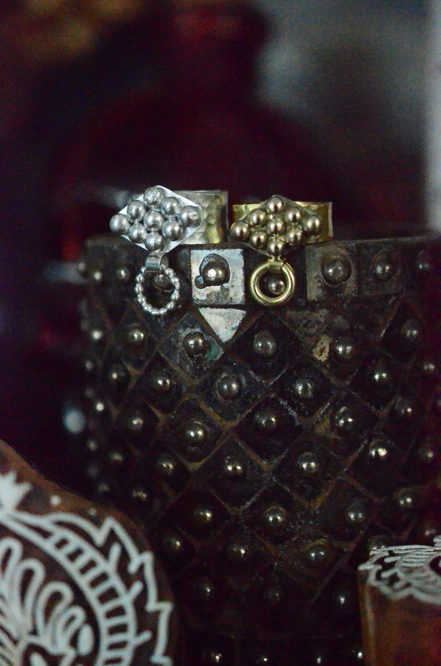 Sterling Silver Door Knocker Ring - Hammered Band