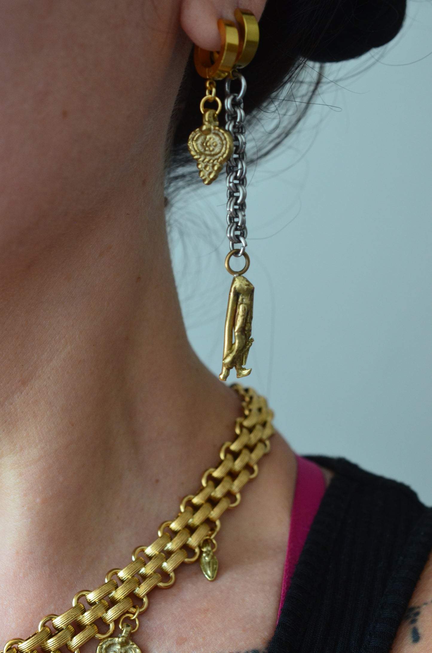 Stainless Steel and Brass Drop Molten Earrings
