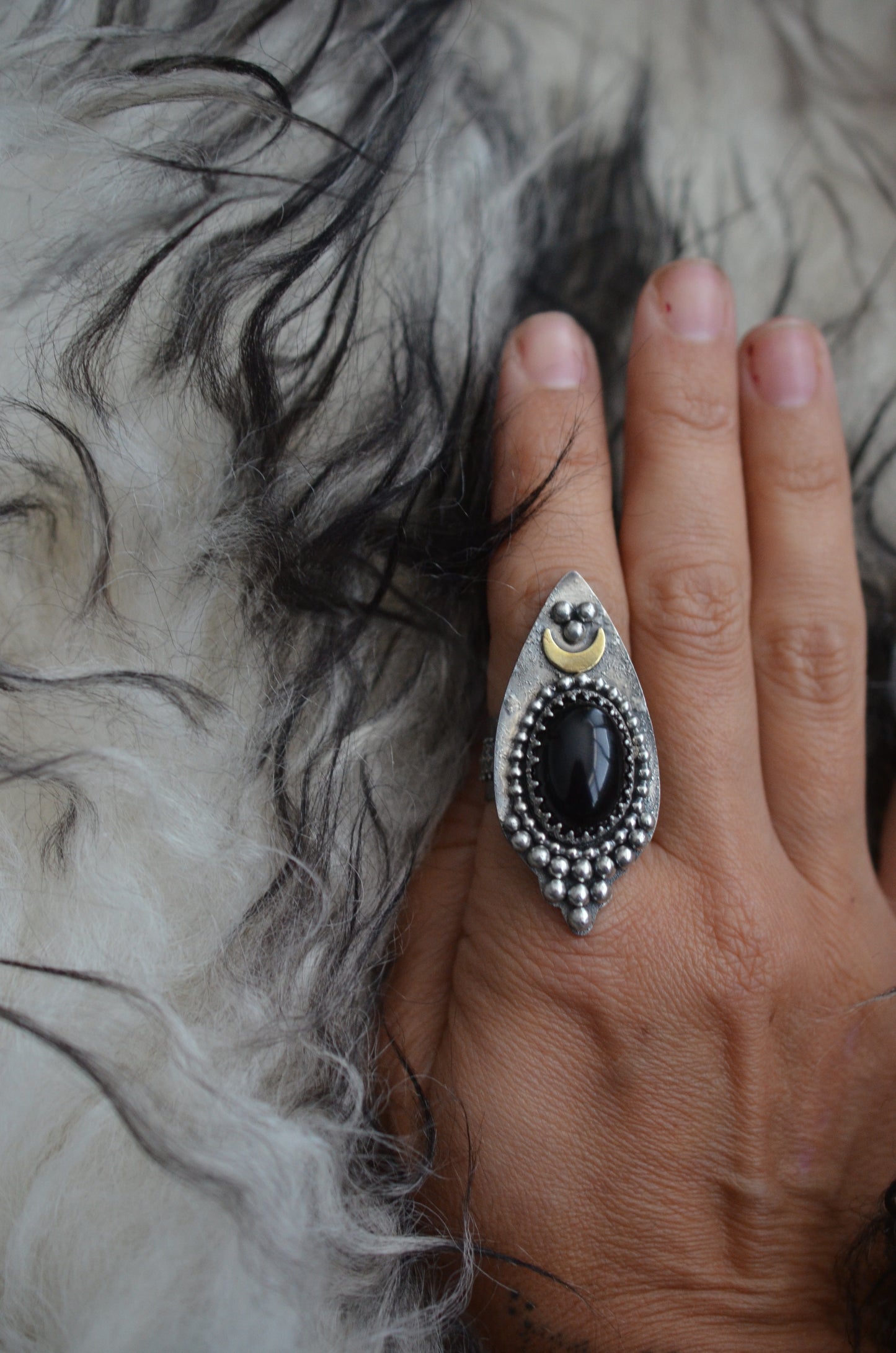 Dark Moon Onyx & Sterling Silver  Celestial Ring