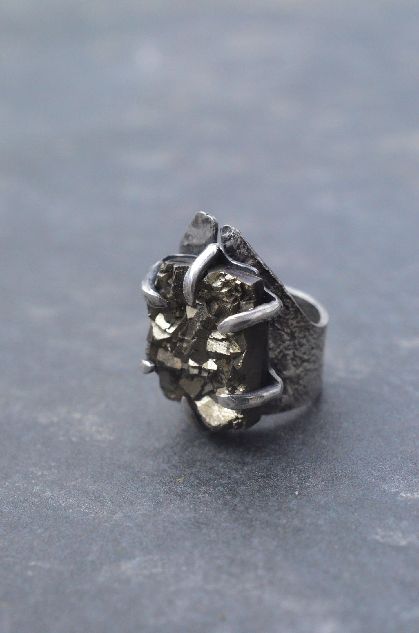 Organic Pyrite Textured Ring