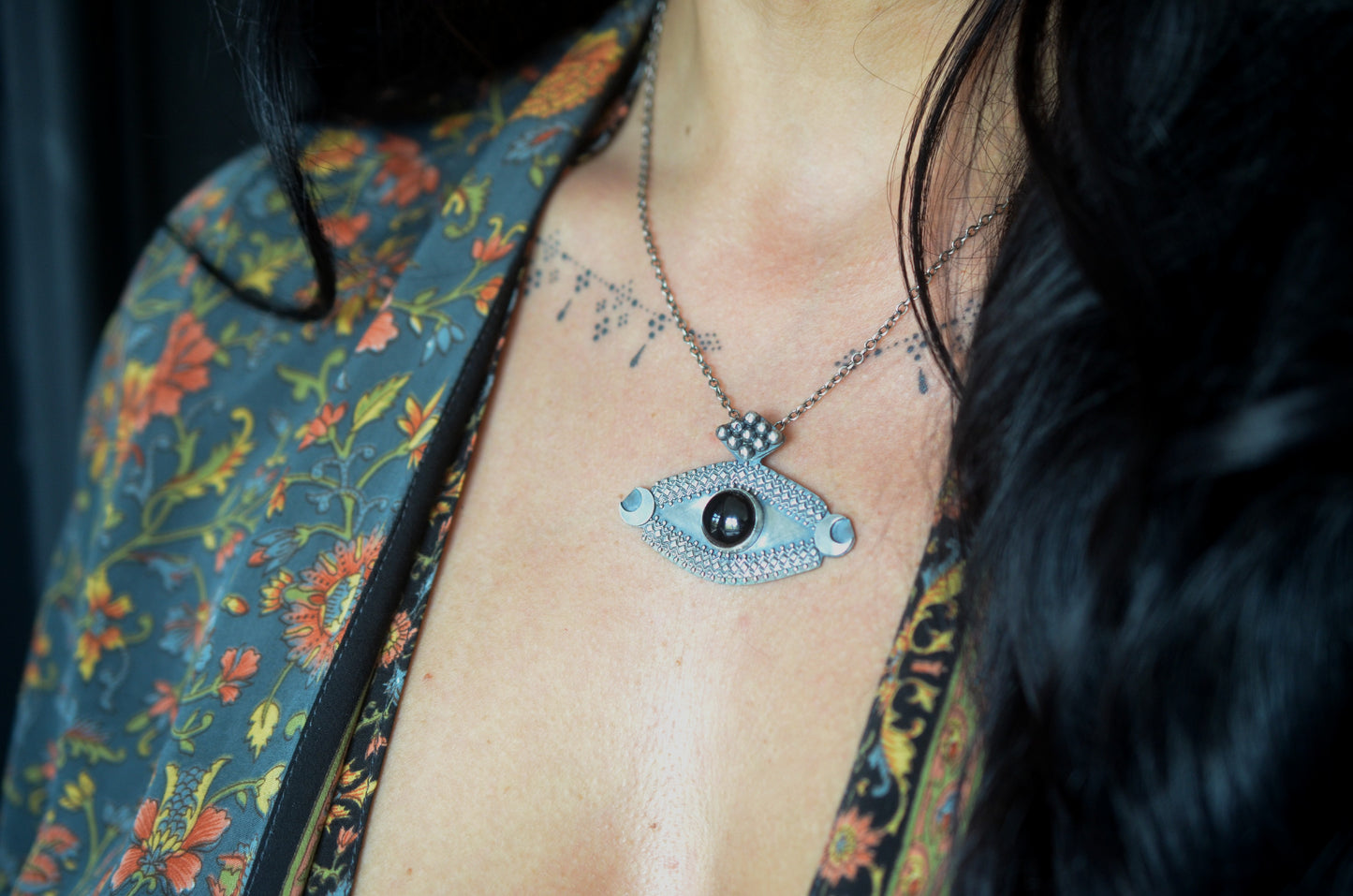 Silver Onyx Evil Eye Necklace - Talisman Collection