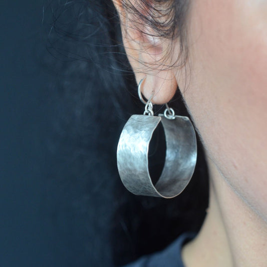 Chunky Hammered Silver Hoop Earrings