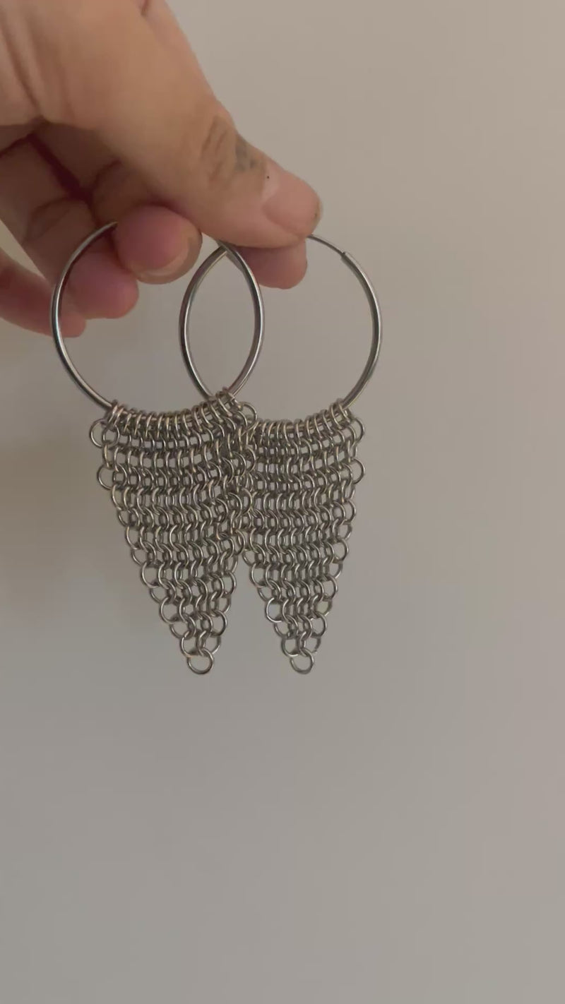 Large Stainless Steel Chainmaille Hoop Earrings