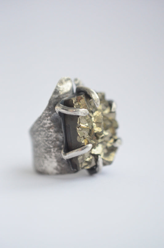 Organic Pyrite Textured Ring