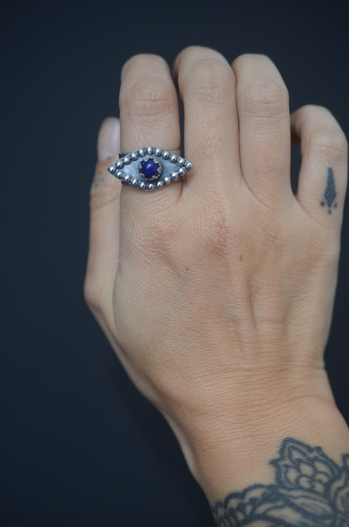 Silver Lapis Evil Eye Ring - Talisman Collection