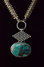 Large sterling silver turquoise necklace with reworked vintage Indian chain