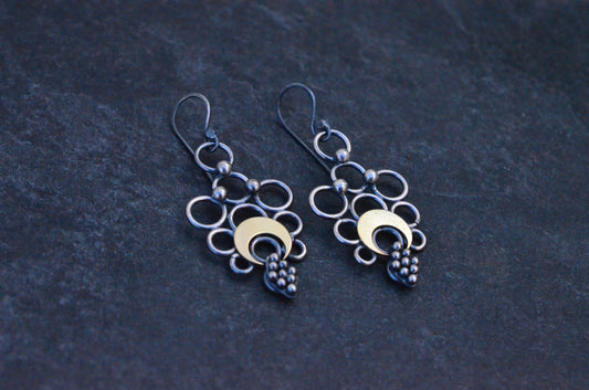 Ornate Crescent Moon Drop Earrings - Relic Collection