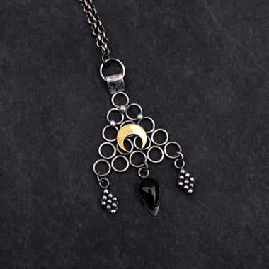 Onyx Crescent Moon Geometrical Necklace - Relic Collection