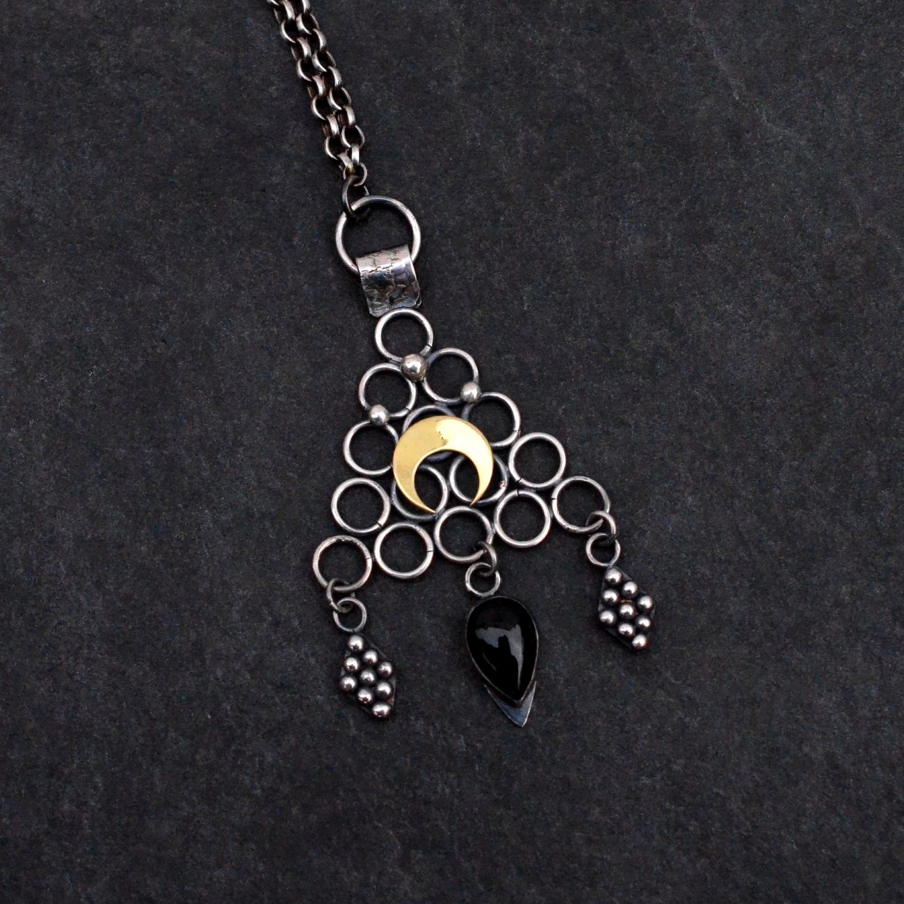 Onyx Crescent Moon Geometrical Necklace - Relic Collection