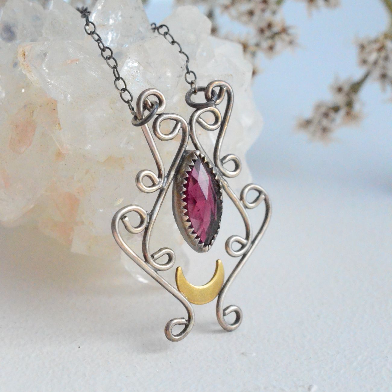 Elven Garnet Moon Necklace