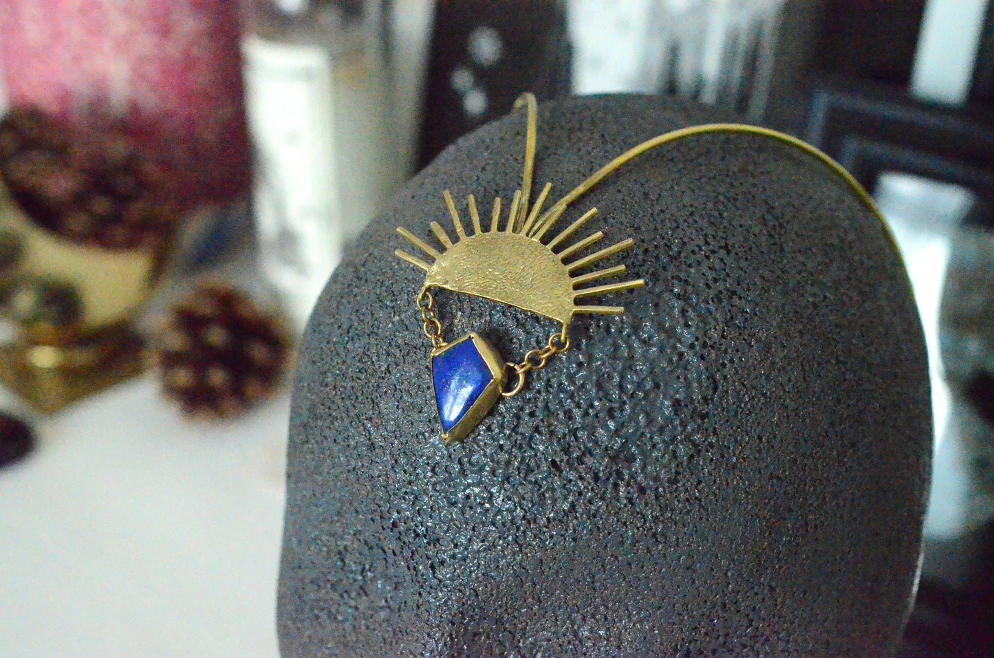 Lapis Lazuli & Brass Sunburst  Goddess Headpiece
