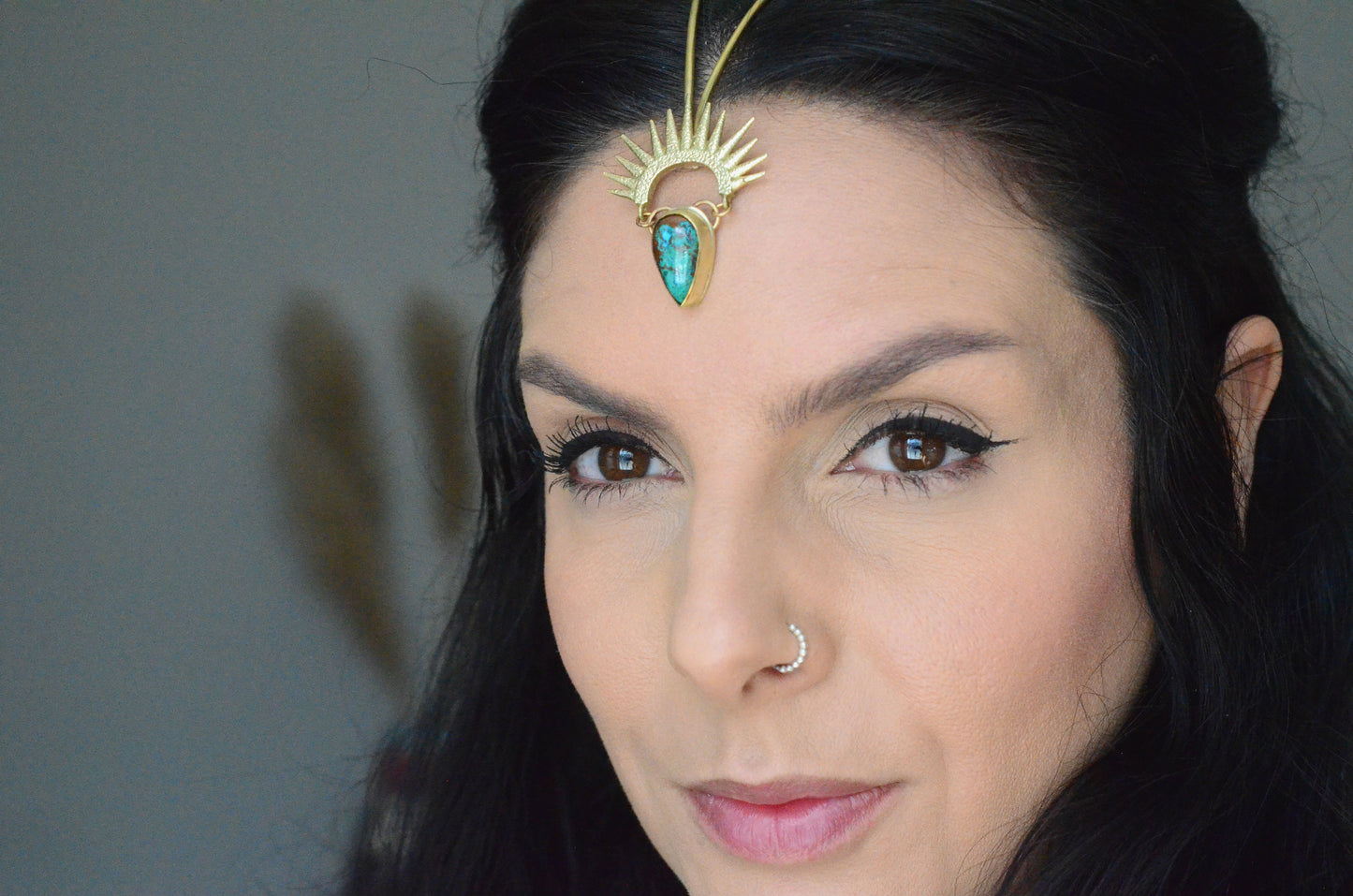 Turquoise & Brass Sunburst Goddess Headpiece