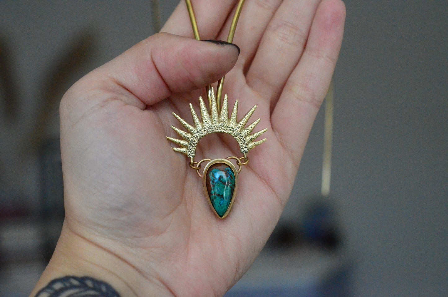 Turquoise & Brass Sunburst Goddess Headpiece