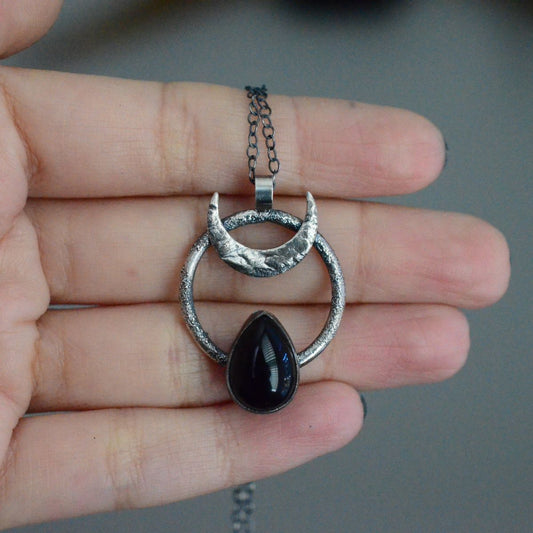 Sterling Silver & Onyx Crescent Moon Pendant